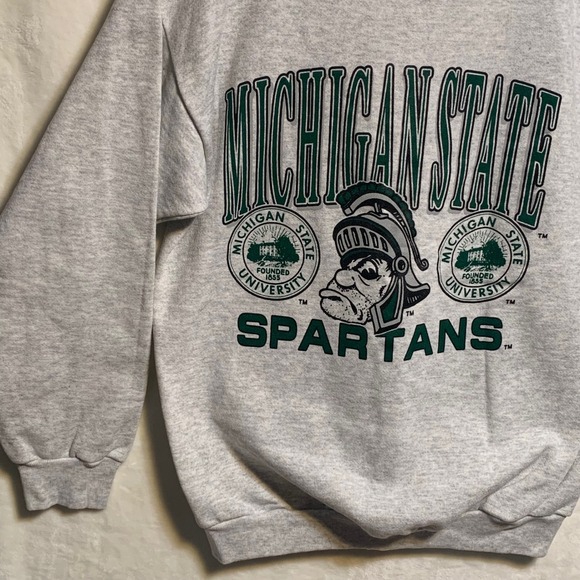 Vintage Tultex Michigan State Spartans Crewneck Sweatshirt XL Gray Green College - Picture 4 of 8